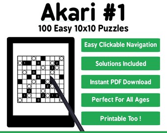 100 Easy Akari Puzzles: Interactive PDF Book for Kindle Scribe/reMarkable (Digital Download)