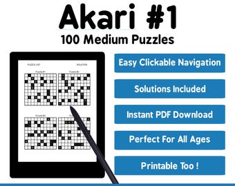 100 Medium Akari Puzzles with Solutions - Kindle Scribe & reMarkable (Digital Download)