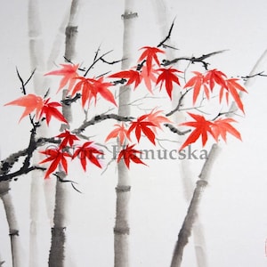 Oriental ink painting - Maple and bamboo