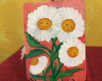 Daisies with Faces Original Hand-painted Ornament