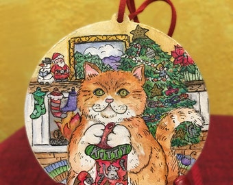 Christmas Kitty Hand-Painted Ornament