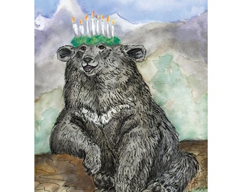 Long-winded Himalayan Bear and the Crown of Candles Mini Print