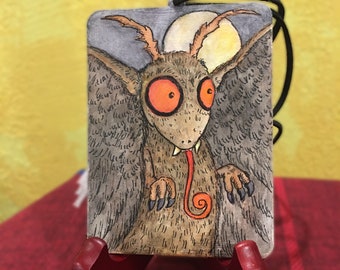 Mothman in the Moonlight Hand-painted Wood Ornament