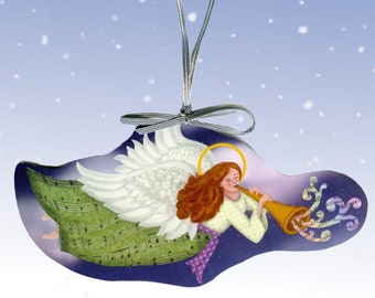 Angel with Horn Paper Ornament