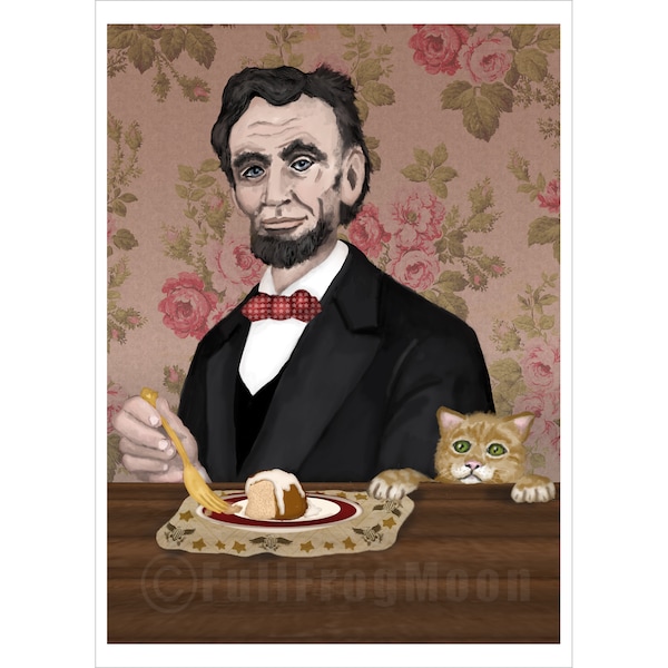 Abraham Lincoln with Almond Cake and Cat Mini Print