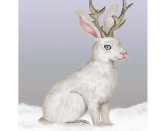 Snowy Jackalope of Wyoming Mini Print