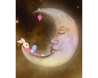 Mini impresión de Luna de conejo sobre un mar de nubes