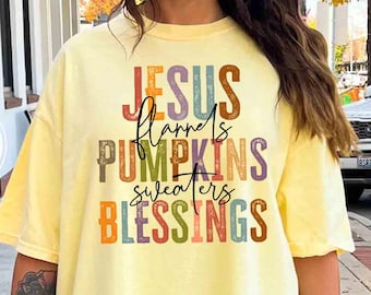 Retro Herbst christliches Shirt Komfort Colors® Herbst T-Shirt, Jesus Flanells Kürbisse Pullover Segen, religiöses Herbst T-Shirt, Herbst Saison Shirt