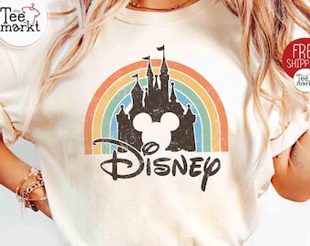 retro Disney Rainbow Castle Shirt, Disney Family T-Shirt, Disney Castle Shirt, 2025 Disneyworld Matching tee, Comfort Colors Disney Shirts
