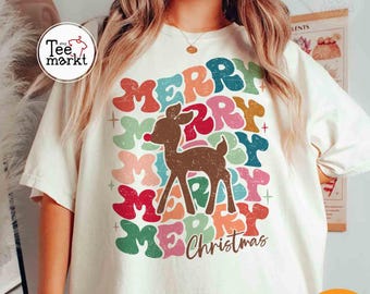 Comfort Colors® Retro Christmas Shirt, Rudolph Merry Christmas Tee, Cute Holiday T-shirt, Christmas Vibes Shirt, Reindeer Holiday T-shirts