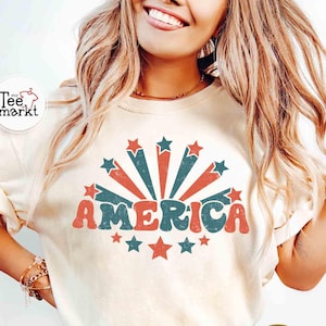 Retro America Shirt Comfort Colors® Vintage 4th Of July Shirt, Stars and Stripes Shirt, USA Flag Shirt, Patriotic Groovy America Tee Shirts