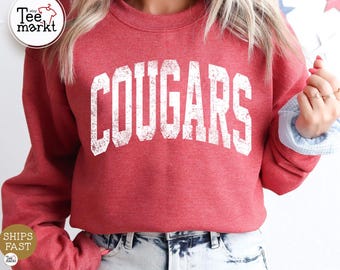 Cougars Mascot Sweatshirt, Cougars Team Shirt, Cougars Teacher Sweat, Cougars School Spirit Shirt, Cougars Retro Football GILDAN Sweatshirt