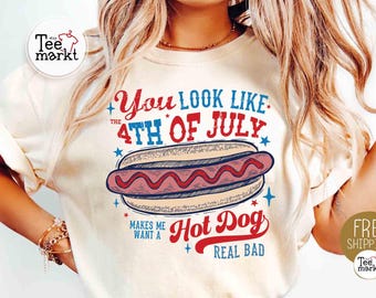 Rolig varmkorv 4 juli T-shirt, Comfort Colors® självständighetsdagen-tröja, amerikansk t-shirt, varmkorvälskare-tröja, USA-tröjor, humoristisk USA-tröja