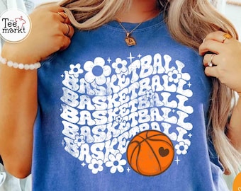 Comfort Colors® Floral Basketball Shirt, Basketball Lover Shirt, Basketball Mom Shirt, Game Day Floral Mom Shirt, Girly Basketball T-Shirt