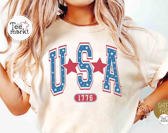 USA Comfort Colors Shirt, Retro America Shirt, Fourth of July Shirt, 4th of July Tee, Patriotic Shirt, America Est Shirt, Red White and Blue