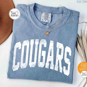Camiseta de mascota de los Cougars Comfort Colors®, camiseta del equipo de los Cougars, camiseta de profesor de los Cougars, camiseta de espíritu escolar de los Cougars, camiseta del equipo de fútbol de los Cougars