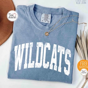 Comfort Colors® Wildcats Shirt, Vintage Wildcats Mascot Shirt, Wildcats Team Shirt, Wildcats School Spirit Shirt, Retro Wildcats T-shirts