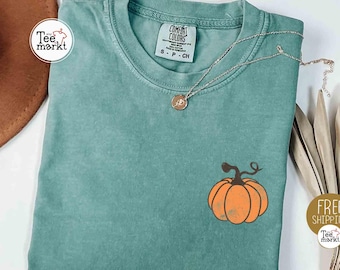 Comfort Colors® Pumpkin Pocket Shirt, Minimalist Pumpkin T-Shirt, Simple Fall Pumpkin Shirt, Cute Thanksgiving Pumpkin Tee, Autumn Tee