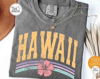 Comfort Colors® Hawaii hibiskusblomma-skjorta, vintage Hawaii blommig statsskjorta, Hawaii tropisk strandsemester-skjorta, Hawaii souvenir-tröja