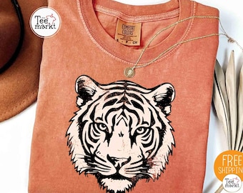 Comfort Colors® Tiger Face Shirt, Tigers Shirt, Easy Tiger Shirt, Tiger Mascot Shirt, Fierce Tiger Graphic Tee, Wildlife Apparel T-shirt