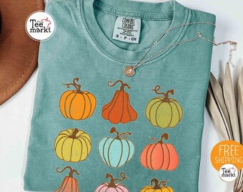 Comfort Colors® Cute Pumpkin Shirt, Retro Fall T-shirt, Retro Pumpkin Tee, Thanksgiving Shirt, Halloween Pumpkin Tee, Fall Season T-shirts