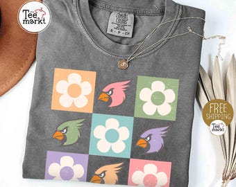 Flowers Cardinals T-shirt, Comfort Colors® Retro Cardinals Game Day Shirt, Cardinals Shirt, Cardinals Football Shirt, School Mascot Tee