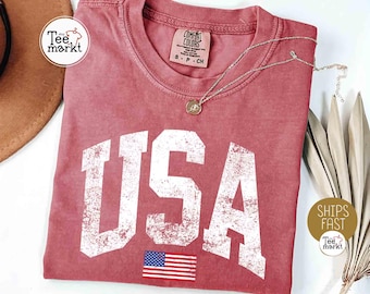 Vintage USA Shirt, Comfort Colors® America T-Shirt, Men Fourth of July Shirt, 4th of July Patriotic Shirt, Red White and Blue, USA T-Shirt