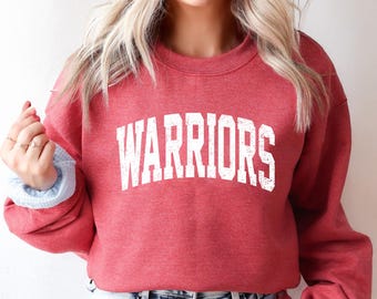 Warriors Distressed Sweatshirt, Warriors Mascot Sweatshirt, Warriors Tailgate Sweat, Warriors Team Shirt, School Sweatshirt, Warriors Sweats