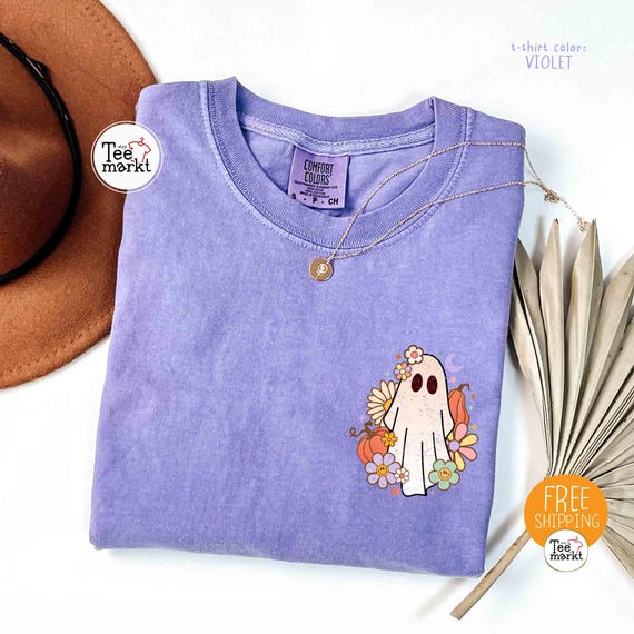 Pocket Floral Ghost Shirt, Halloween Ghost T-shirt, Flower Halloween Shirt, Cute Ghost Shirt, Spooky Season Shirt for Kids, Comfort Colors®