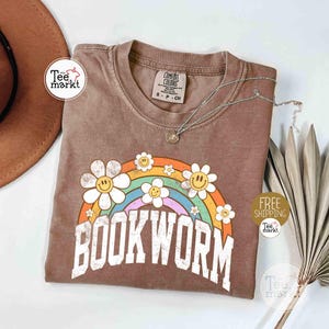 cute Bookworm shirt Comfort Colors® book lover T-shirt, floral bookish Tee, vintage bookworm tee, retro teacher shirt, reading t-shirt gift