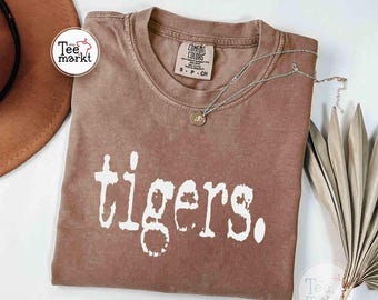 T-shirt tigres, chemise mascotte tigres comfort colours®, maillot de football tigres vintage, chemise tigres hayon, esprit école tigres, t-shirt de sport