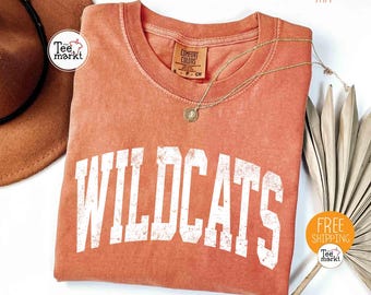 Comfort Colors® Wildcats Shirt, Vintage Wildcats Mascot Shirt, Wildcats Team Shirt, Wildcats School Spirit Shirt, Retro Wildcats T-shirts