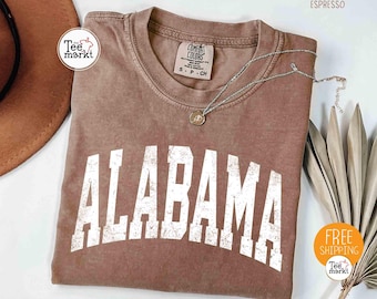 Camiseta desgastada de Alabama Comfort Colors®, camiseta para amantes del estado de Alabama, camiseta de regalo para viajes a Alabama, camiseta para el día del partido de Alabama, camiseta del orgullo de Alabama
