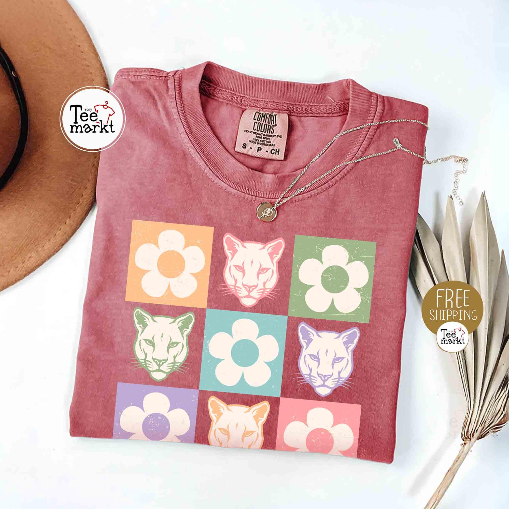 Floral Cougars T-shirt, Comfort Colors® Cougars Game Day Shirt, Cougars Football TShirt, Tailgate School Mascot Outfit, Cougars Pride Tee