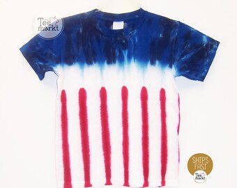 4th of July Hand Dyed T-Shirt, USA Flag Tie-Dye Shirt, Red White Blue Tee, Spiral Tie Dye Clothes, Independence Day Matching Shirts
