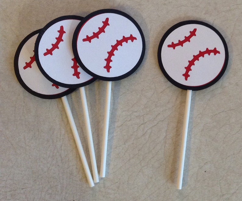 Baseball Cupcake Toppers Birthday Supplies Party Etsy