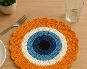 Patrón de mantel individual de crochet con forma de ojo malvado / Decoración de mesa bohemia DIY / Tutorial de crochet en PDF / Descarga instantánea