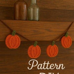 Crochet Pumpkin Garland Pattern, Halloween Fall DIY (PDF Tutorial)QR video link