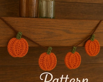 Crochet Pumpkin Garland Pattern, Halloween Fall DIY (PDF Tutorial)QR video link, Beginner Friendly