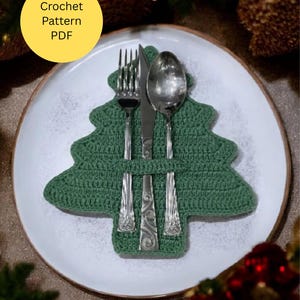 Crochet Christmas Cutlery Holder Pattern PDF • Silverware Pocket • Holiday Table Decor • Instant Download, 6 Language