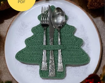 Gehaakte kerstbestekhouder patroon pdf • Zak met bestek • Feesttafeldecor • Direct downloaden, 6 talen