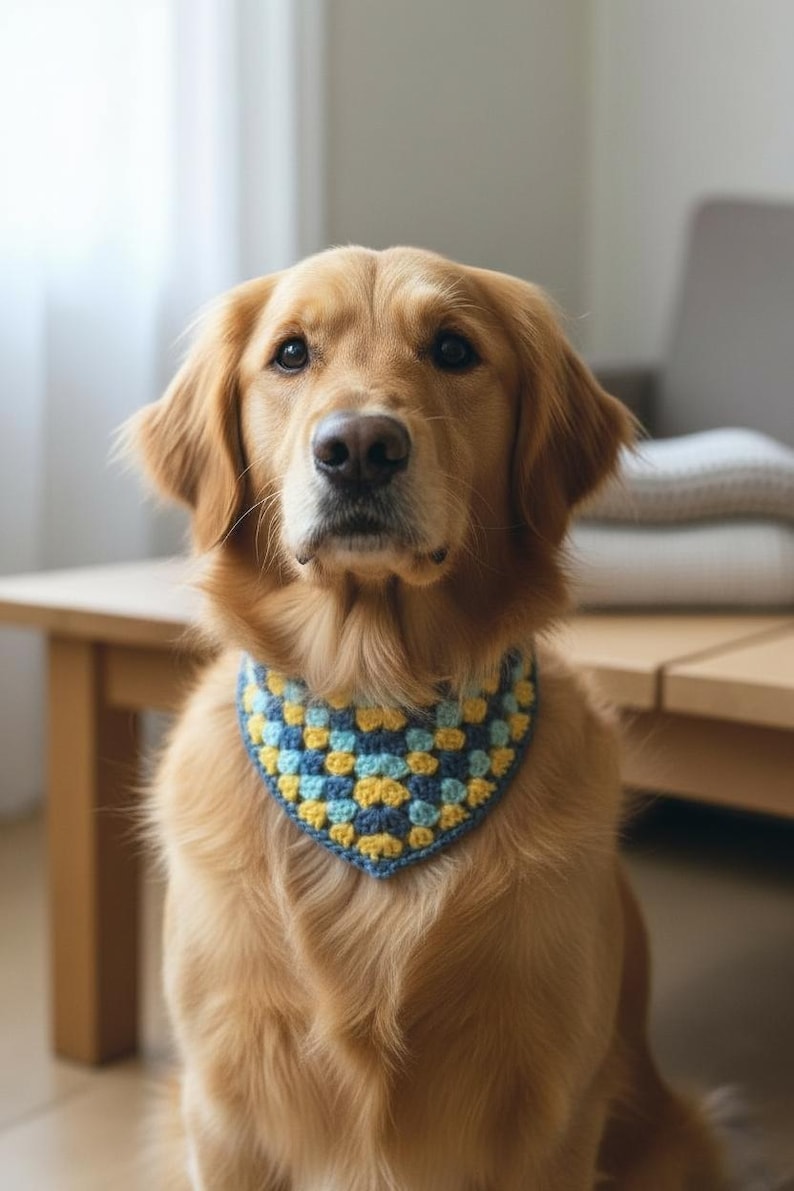 Patrón de pañuelo de ganchillo para mascotas, pañuelo para collar de gato y perro, bufanda triangular para el cuello en PDF, fácil para principiantes, apto para principiantes, 6 idiomas imagen 3