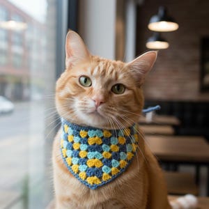 Patrón de pañuelo de ganchillo para mascotas, pañuelo para collar de gato y perro, bufanda triangular para el cuello en PDF, fácil para principiantes, apto para principiantes, 6 idiomas imagen 2