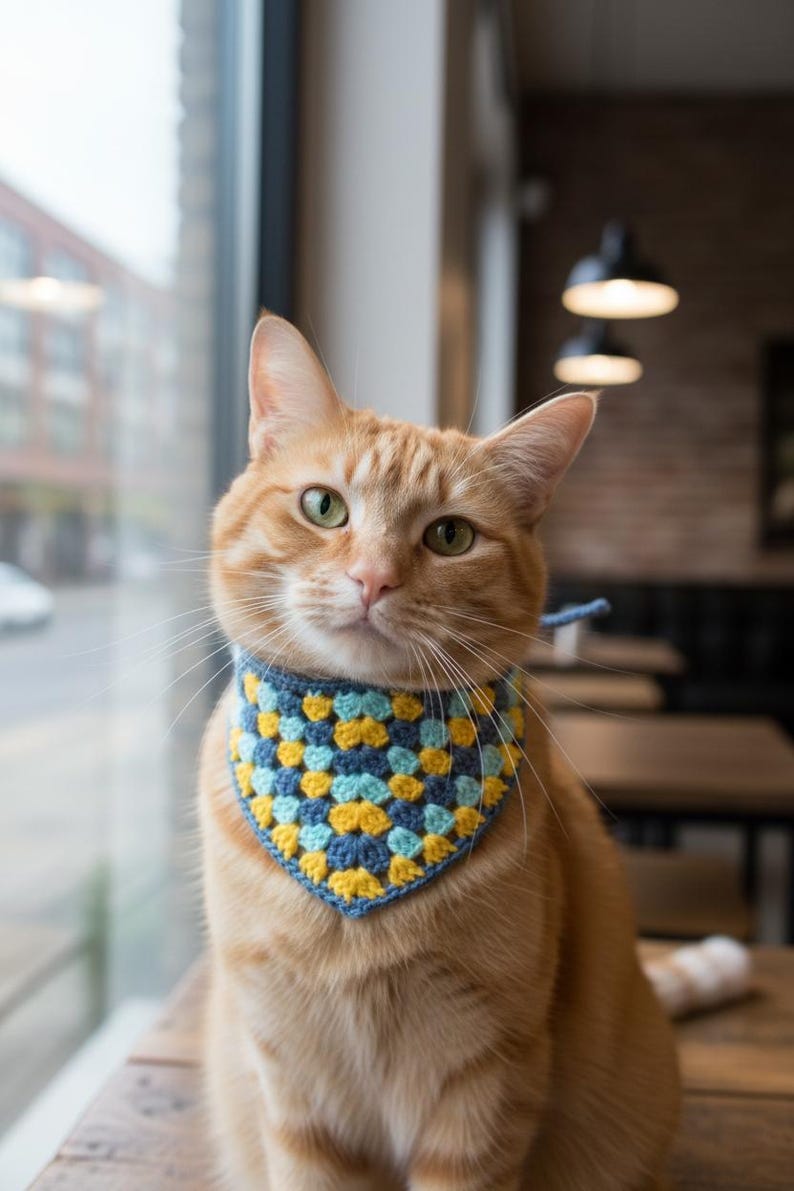 Patrón de pañuelo de ganchillo para mascotas, pañuelo para collar de gato y perro, bufanda triangular para el cuello en PDF, fácil para principiantes, apto para principiantes, 6 idiomas imagen 2