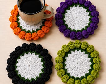 Halloween 3D Crochet Pumpkin Coaster Pattern, Halloween Floral Coaster PDF, 3D Crochet Tutorial, Video Tutorial Included, 6 Languages