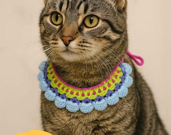 Crochet Cat Collar, Lace Pet PDF Pattern • Adjustable Cat & Small Dog Accessory (Digital Download) QR Video Link