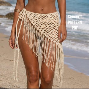 Patron PDF de jupe de plage au crochet, paréo en maille, jupe portefeuille à franges, cache-maillot, idéal pour les débutants
