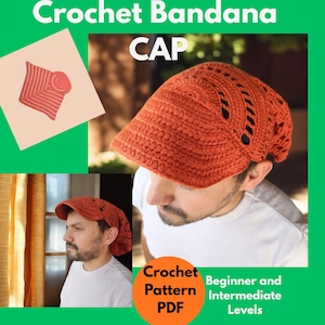 Patrón de gorro tipo visera, patrón de gorro tipo bandana de ganchillo, visera tipo bandana estilo boho, apto para principiantes (descarga en PDF)