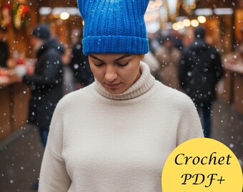 Adult Cat Ear Beanie Crochet Pattern PDF + Video, Ribbed Kitty Hat for Women & Men, Beginner Friendly Digital Download, 6 Language