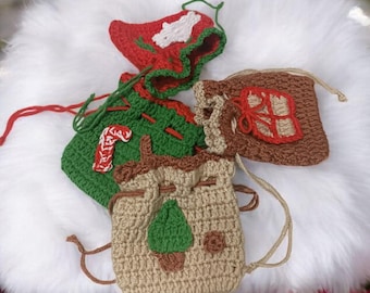 Christmas Crochet Gift Bag Pattern – 4 Festive Pouch Designs (PDF), Christmas Vallet